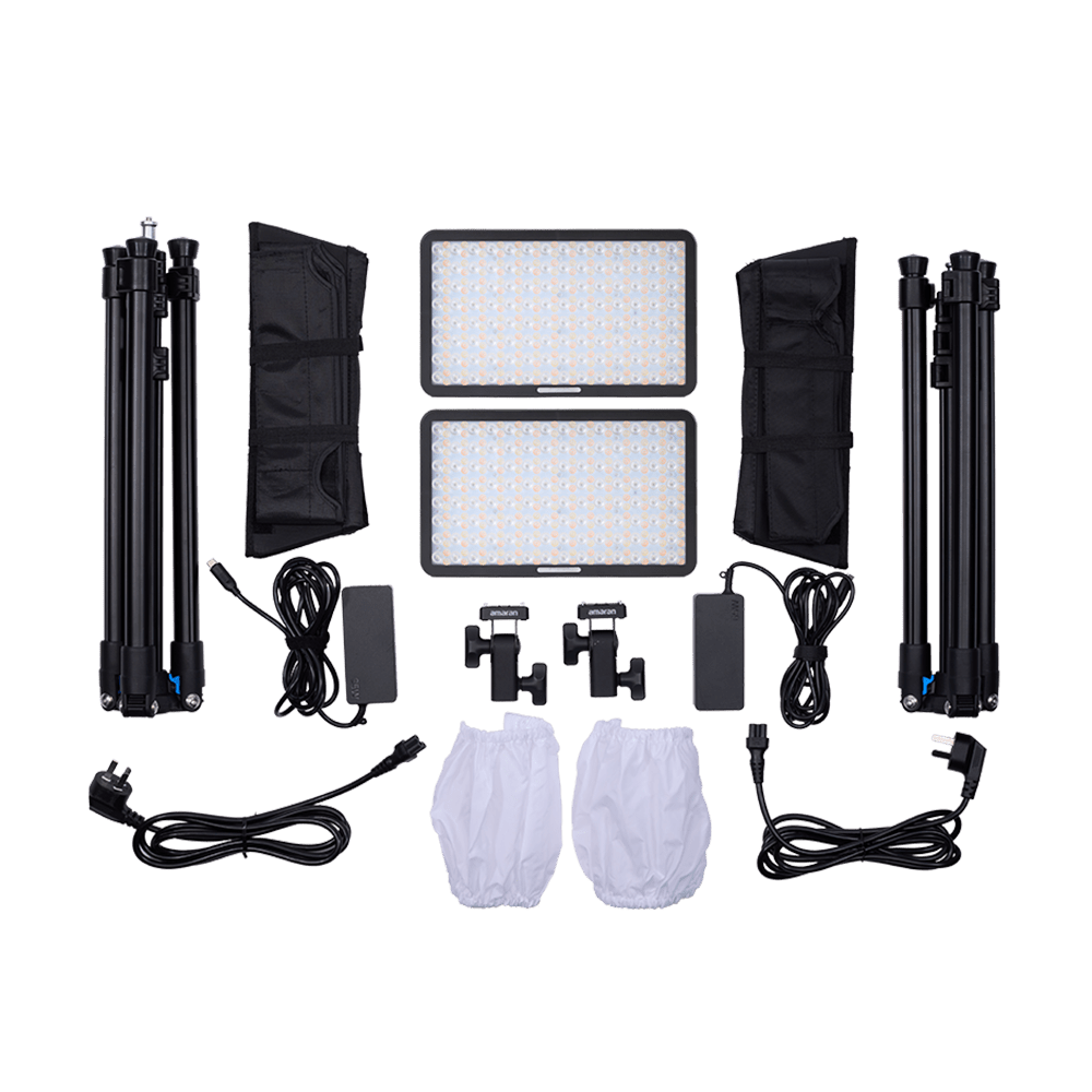 All components pictured for the amaran Pano 60c 2 Light Kit.