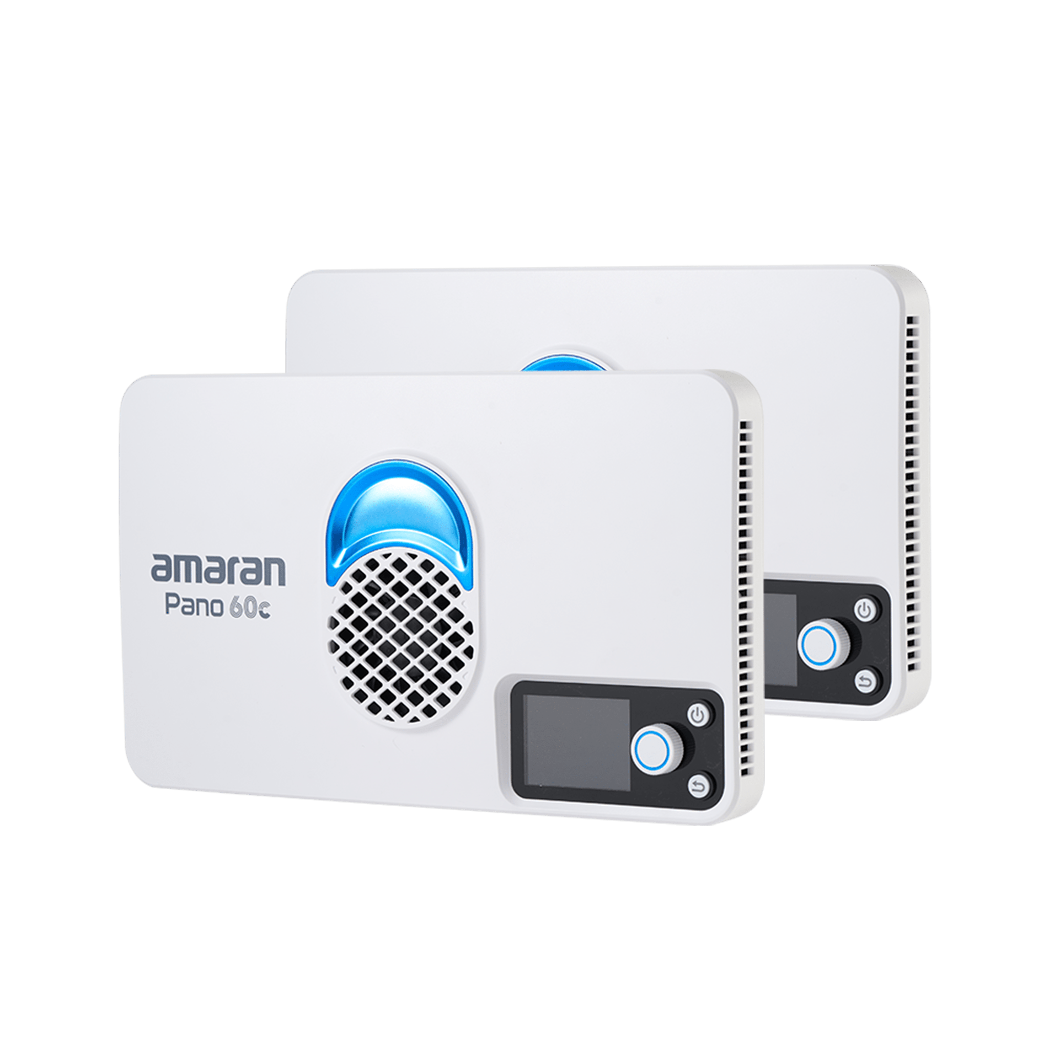 Rear view of amaran Pano 60c Light Panels with screen and button controls.