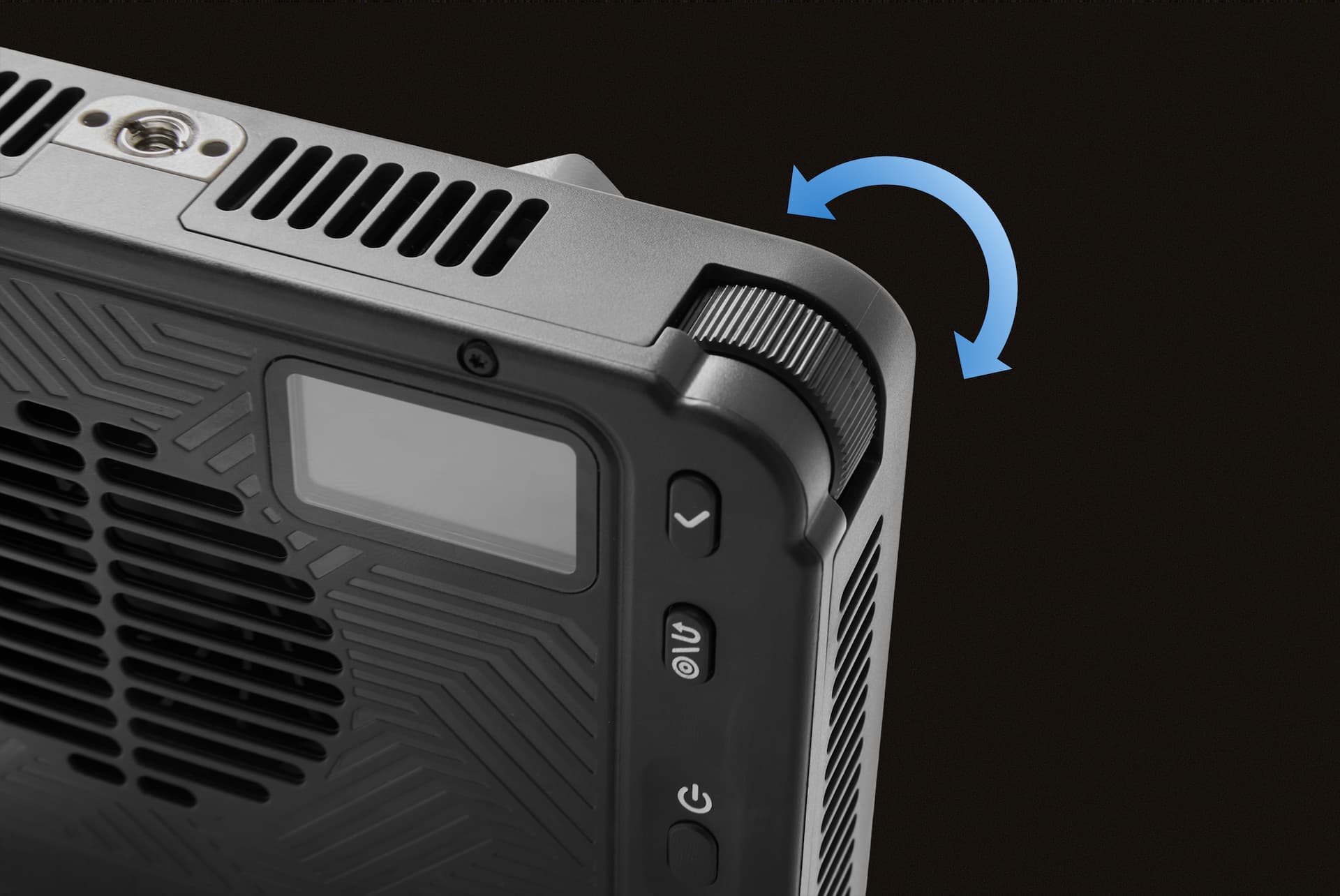 Amaran Ray 120 or Ray 60 on a background showing the menu control dial. 