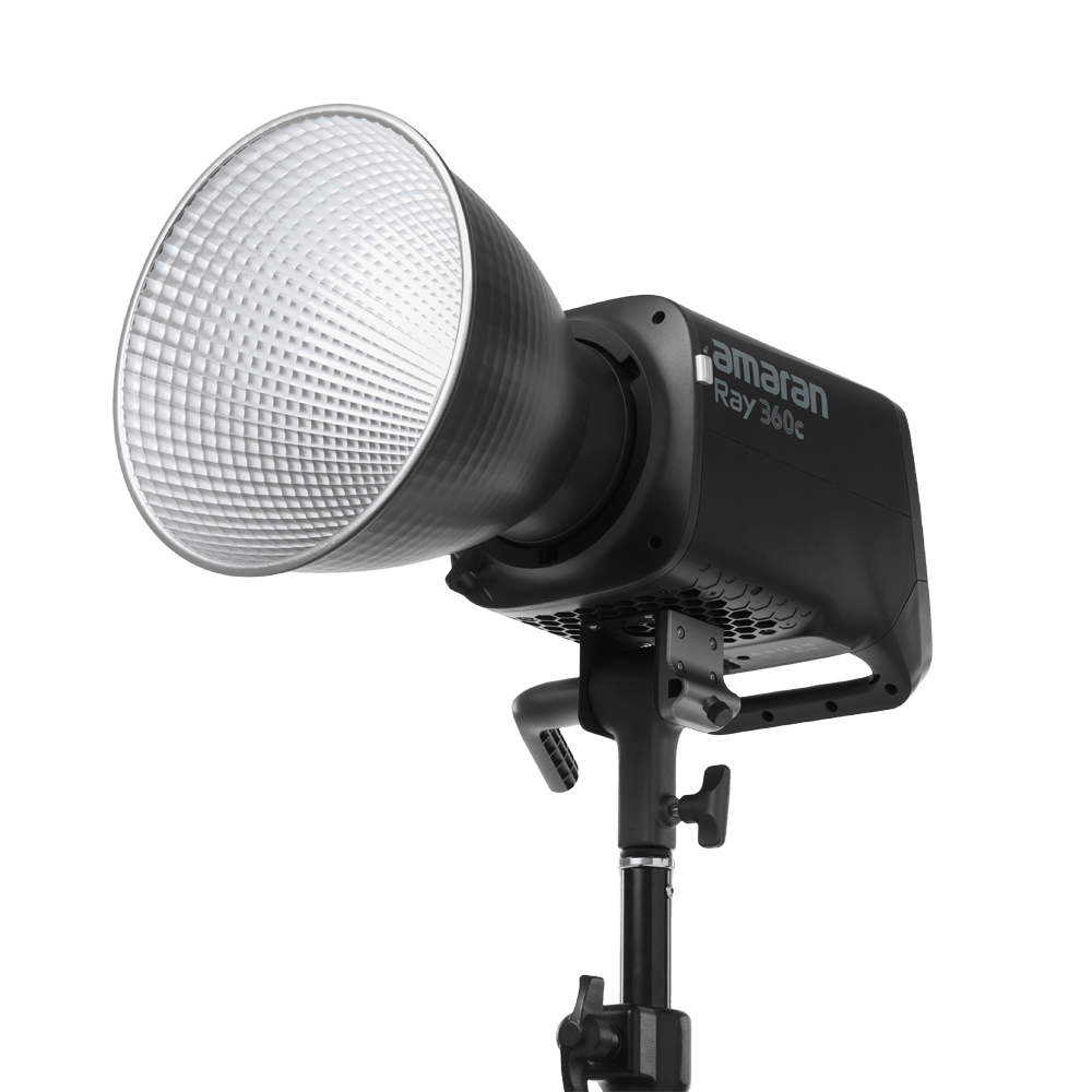 amaran Ray 360c LED Light shown with connecting reflector.