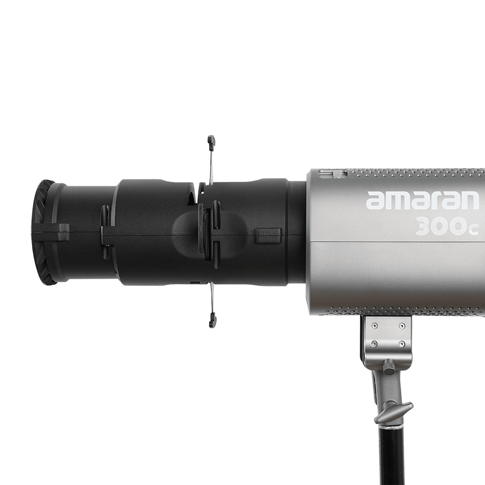 Side view of the amaran Spotlight SE attached to a 300c.