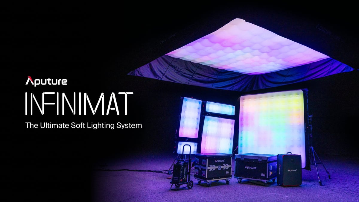 Aputure INFINIMAT heo group shot image, showing all of teh current INFINIMAT range