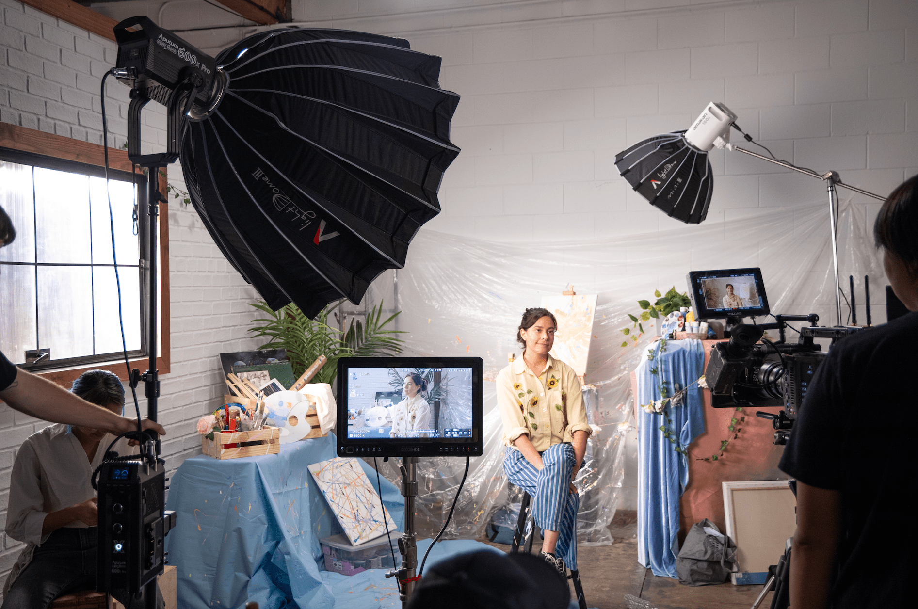 Light Dome Mini III being used on set with a model.