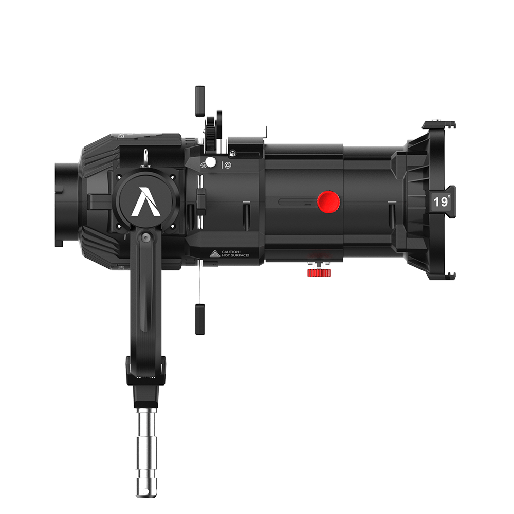 Side view of Aputure Spotlight on a transparent background.