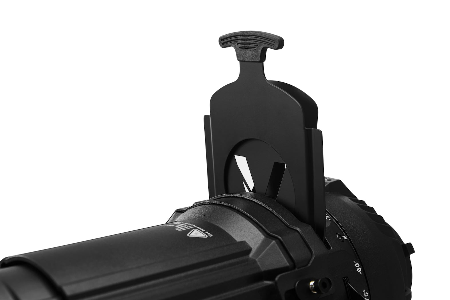 Mini iris attached with the Aputure Spotlight Mini Kit with 19° Lens.