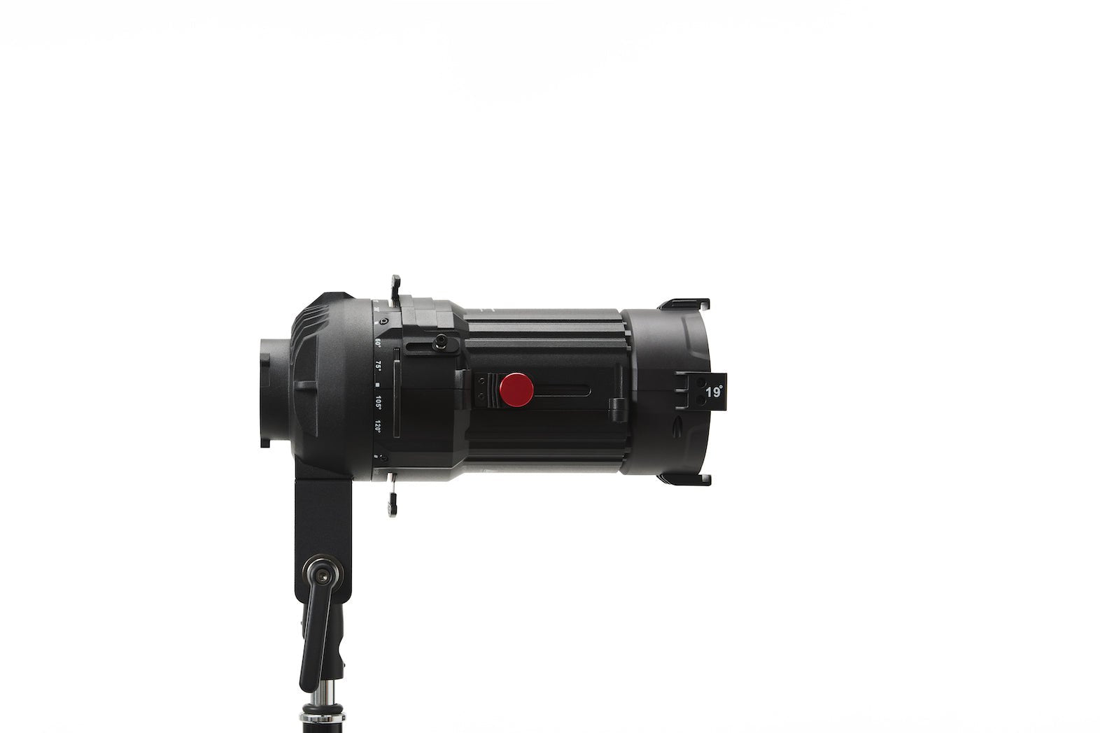Side view of an Aputure Spotlight Mini Kit with 19° Lens.