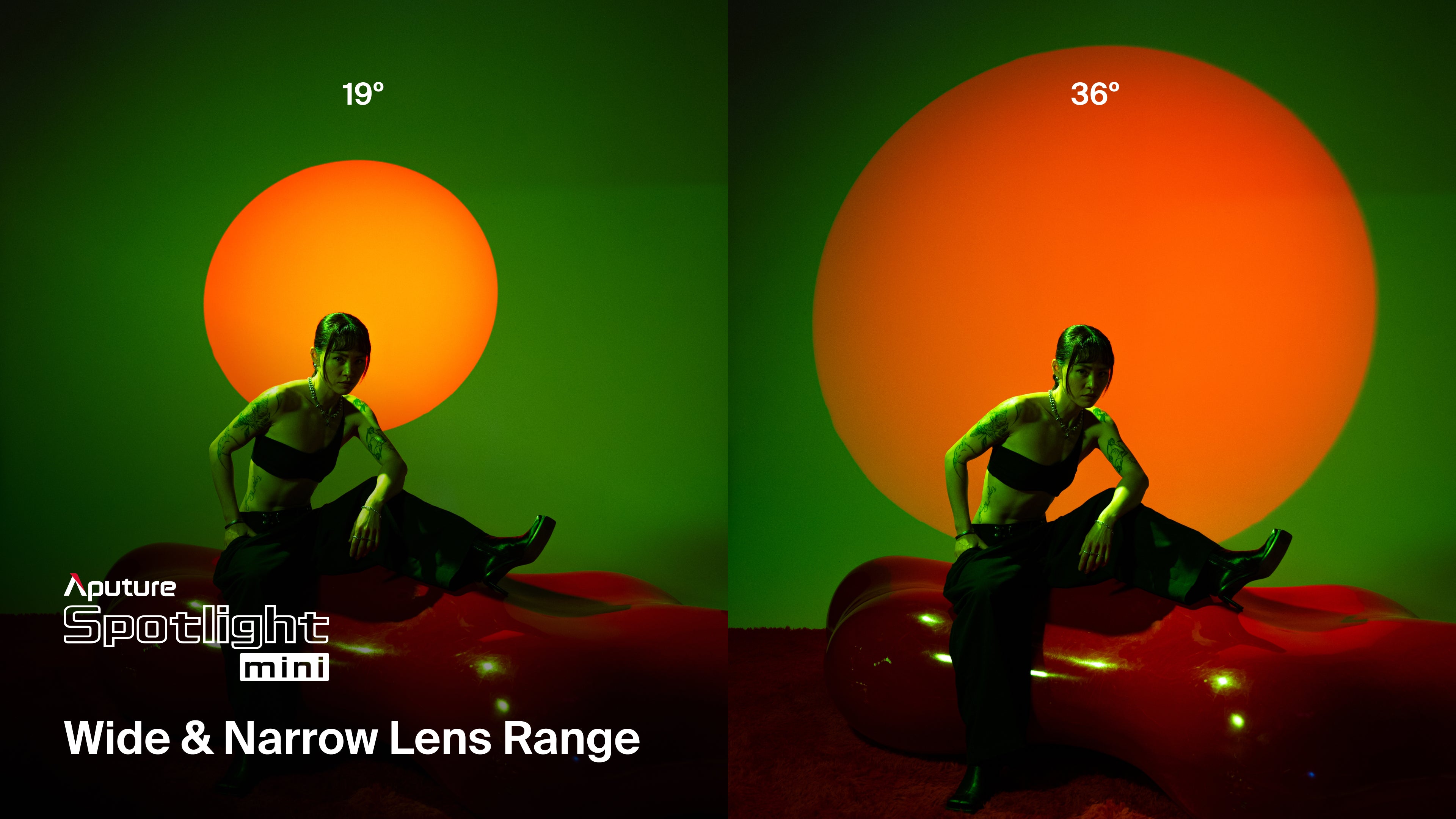 Aputure Spotlight mini lens options being conveyed.