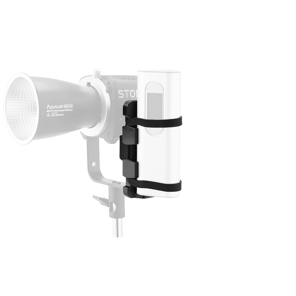 Aputure V-Mount Bracket for Power Bank (for 80c) shown with the light ghosted out for illustration purposes.