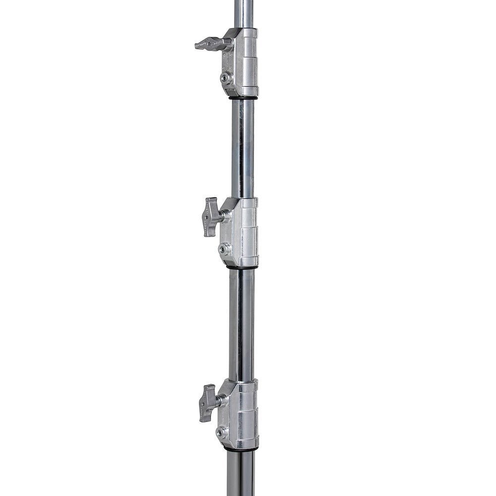 Avenger A1045CS Chrome Steel Combo light stand showing the Triple Riser Sections. 