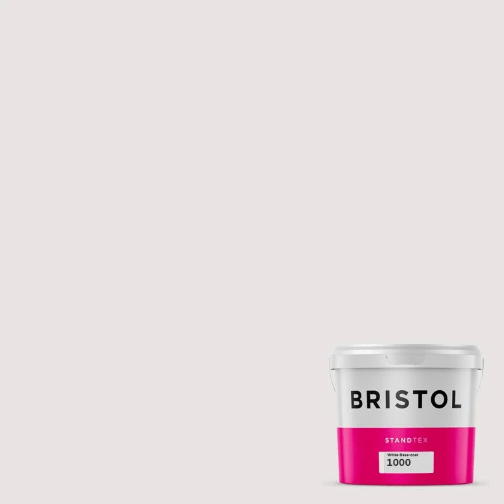 A pink and white Britol Paint Container on a white background. 