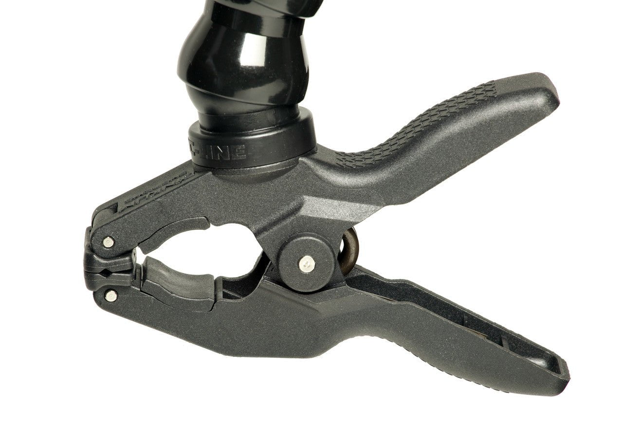 Close-up of the black clamp on the Dinkum CINE™ Lens Shade w/ Clamp.