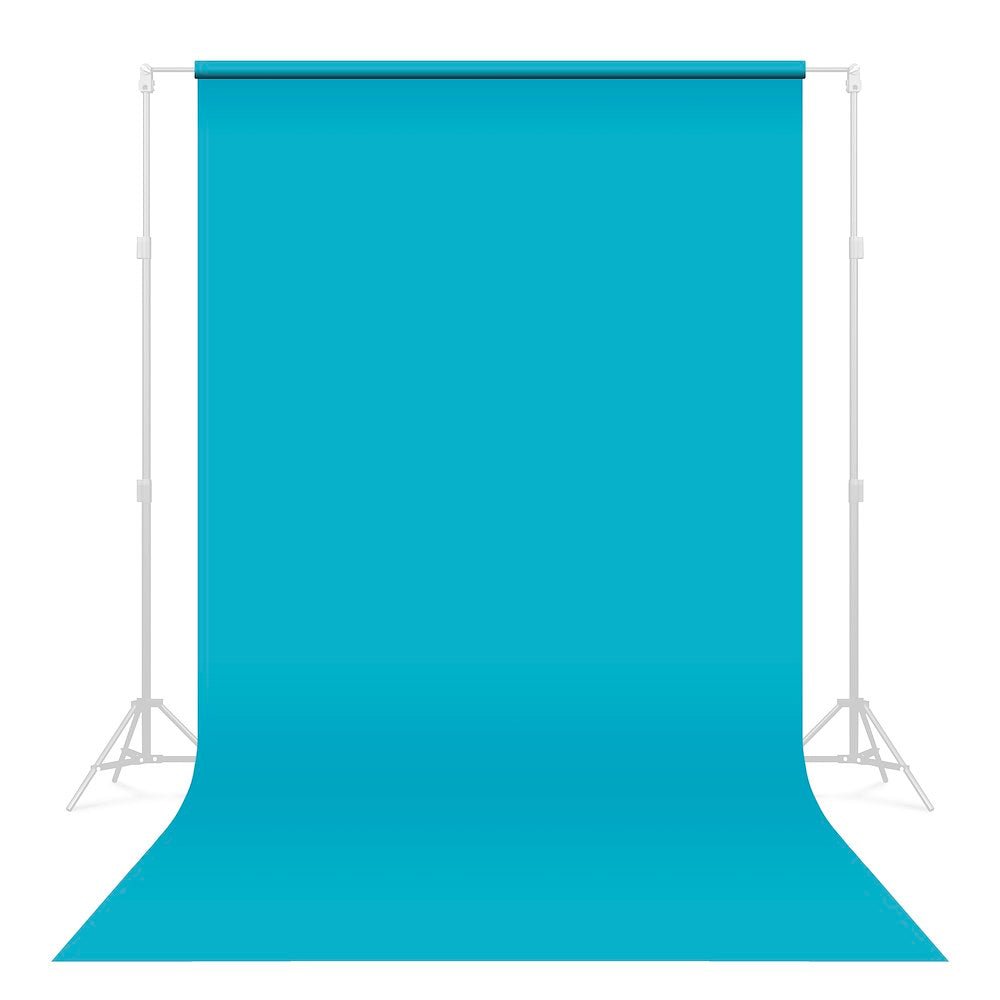 Blue Seamless Background paper ideal for  content creation, shown on optional background support kit that can be purchased separately. 