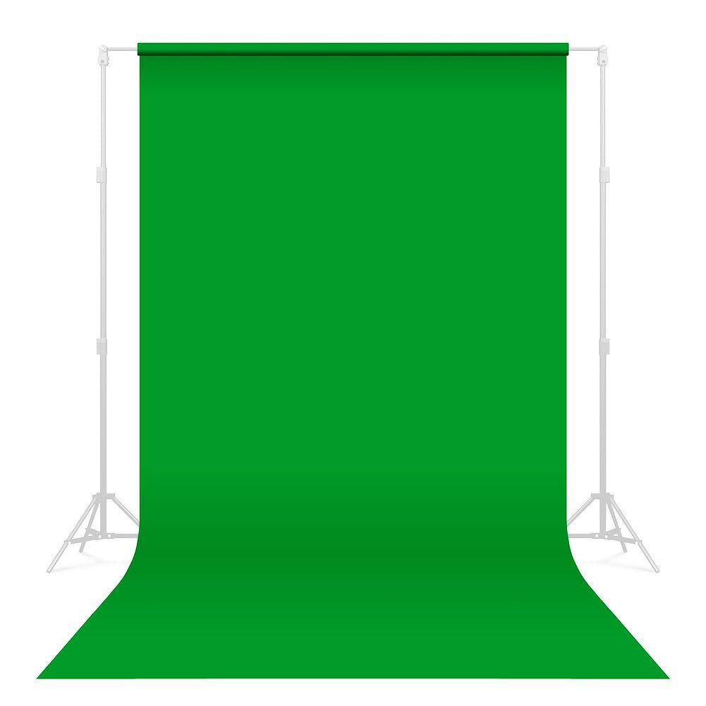 Green Seamless Background paper ideal for  content creation, shown on optional background support kit that can be purchased separately. 