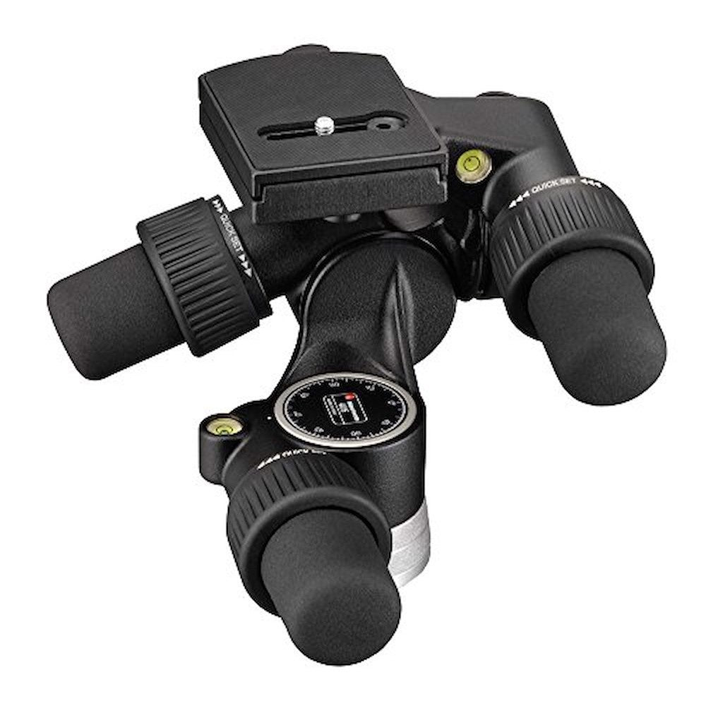 Manfrotto 405 Precision Geared Head, top down view showing geared drives and bubble levels