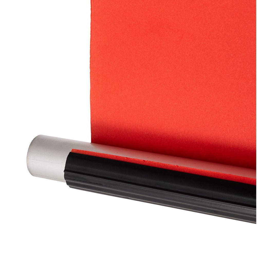 Manfrotto background Counterweight with a red roll of background paper.