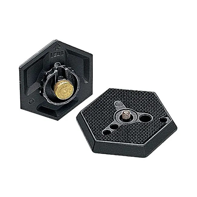 Manfrotto 038-30 Hex Plate for 029 & 299 heads on a white background. Shows top and bottom of the plate. 