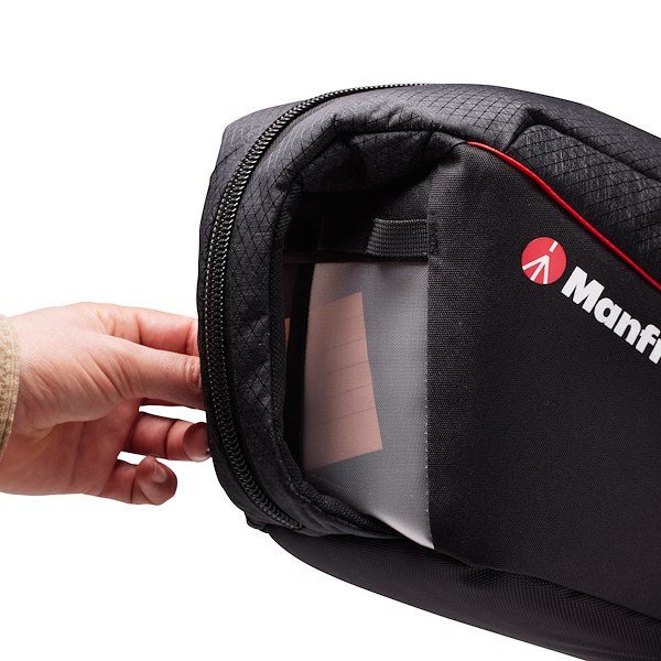Detail image of a Manfrotto Pro Light Tripod Bag 88 with handle visible.