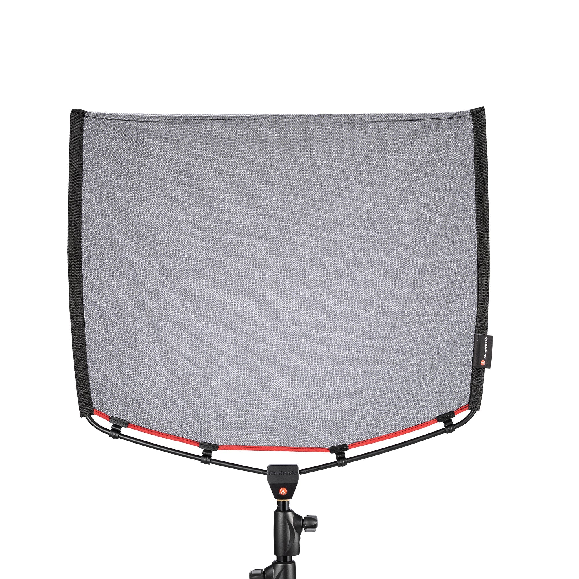 A assembled Manfrotto Rapid Collapsible Rapid Frame shown with Black Scrim with red edging. 