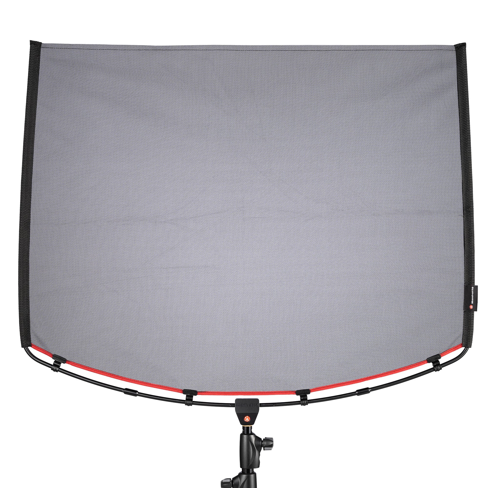 A assembled Manfrotto Rapid Collapsible Rapid Frame shown with Black Scrim with red edging. 