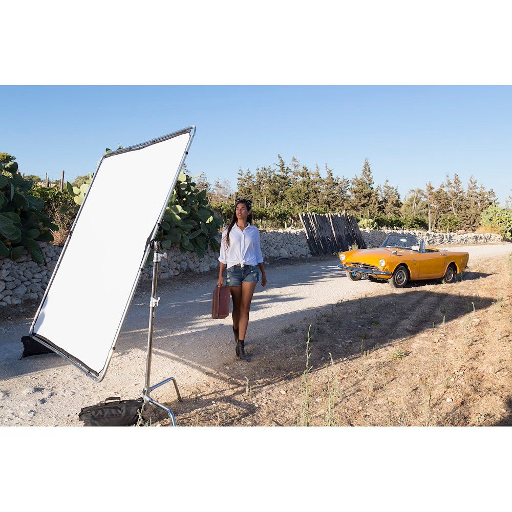 On location utilising a Manfrotto Skylite Rapid Fabric Large 2 x 2m 0.75 Stop Diffuser.