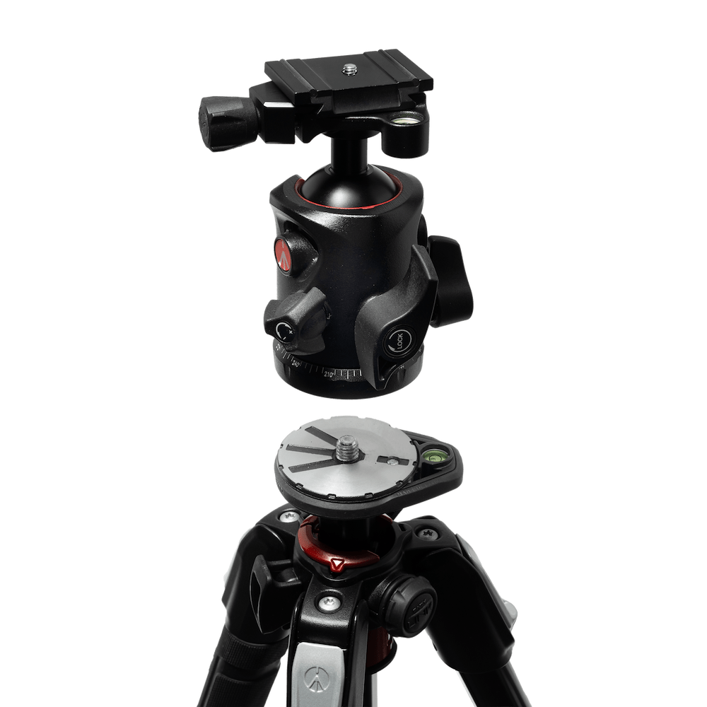 Manfrotto X-PRO ball tripod head elevated off the tripod.