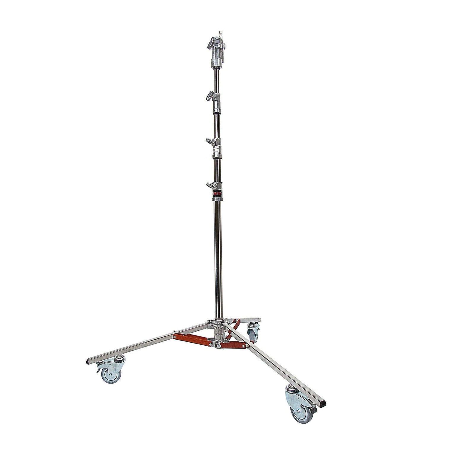 Junior Stand Triple Riser Rolling Stand with wheels shown on a white background. 