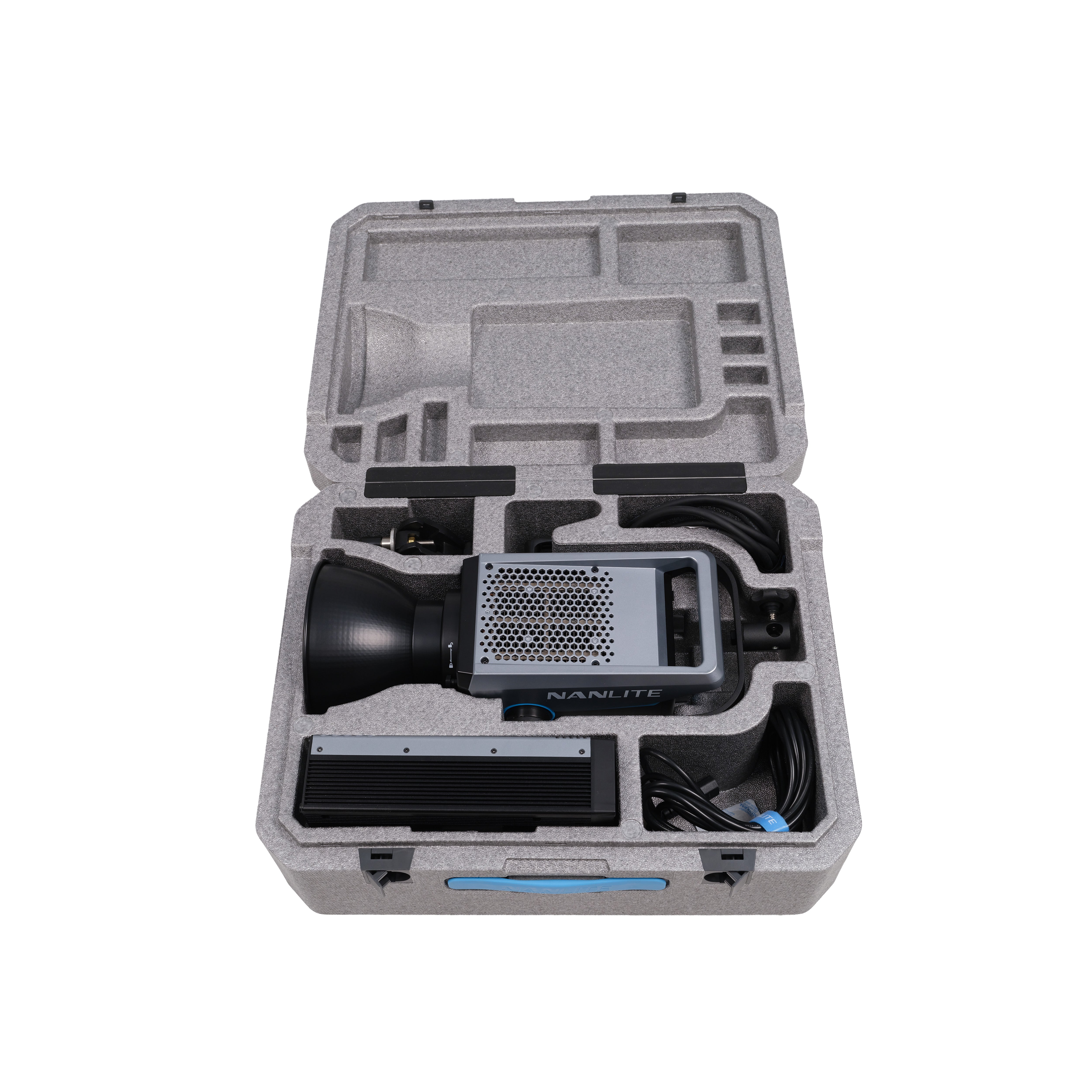 Interior view of the grey carry bag with all components included.