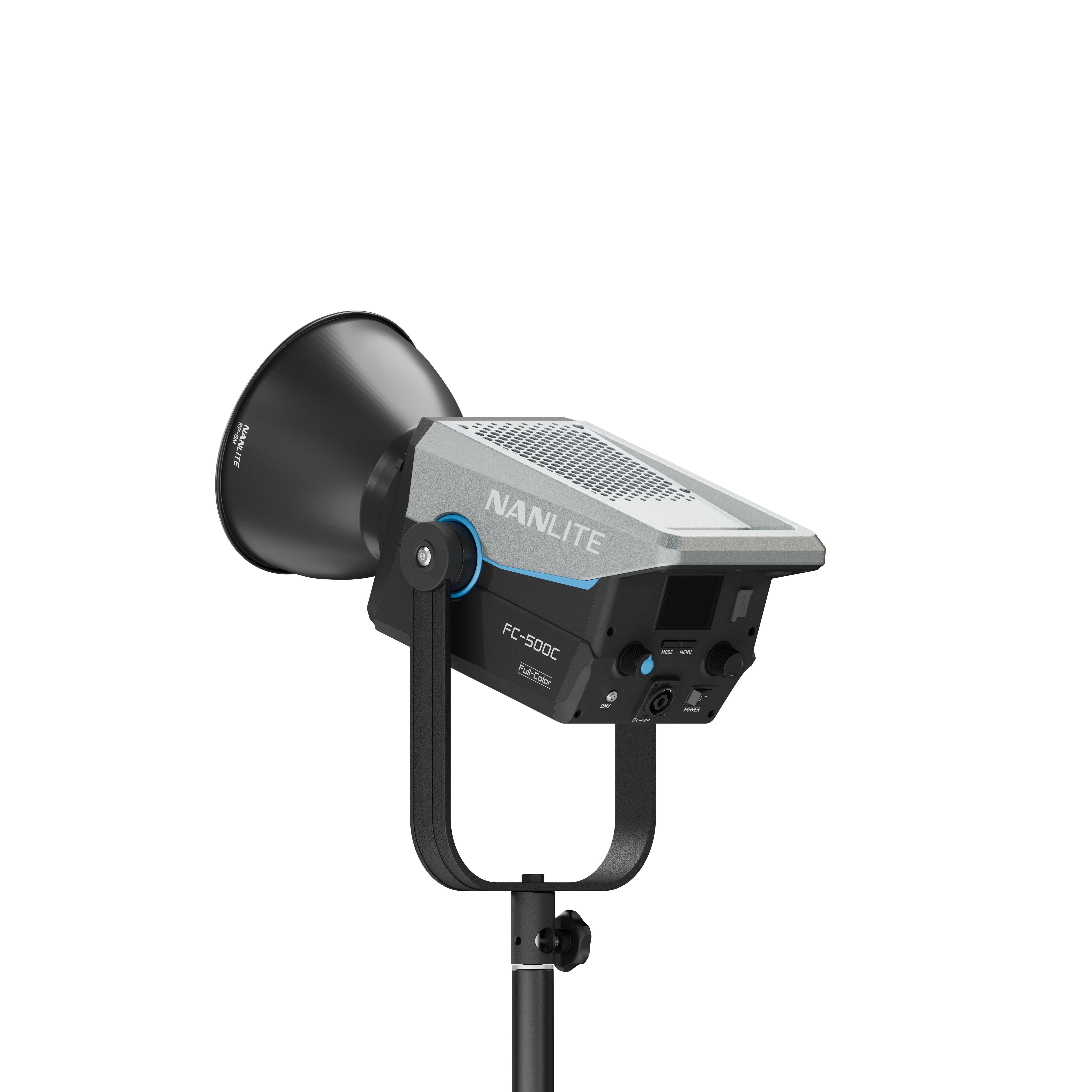 Rear view NANLITE FC-500C LED RGBW Spot Light attached to a light.