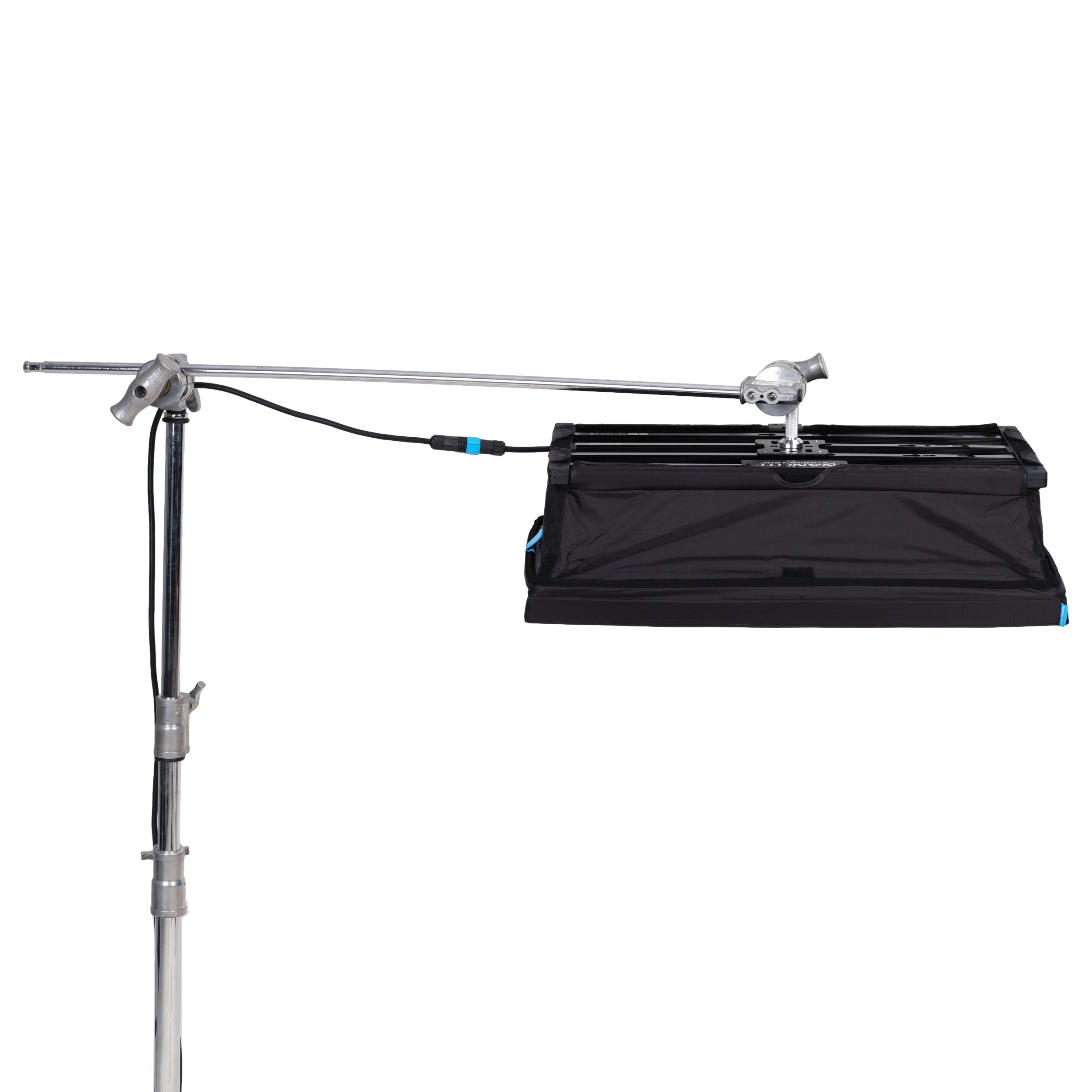 NANLITE PavoSlim 120C LED RGBWW Panel Light attached to a stand with a light grid.