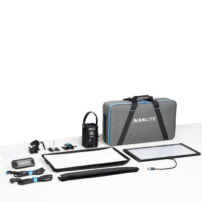 PavoSlim 120B KIT with Quick Release Softbox & Clamp, all items included are shown.
