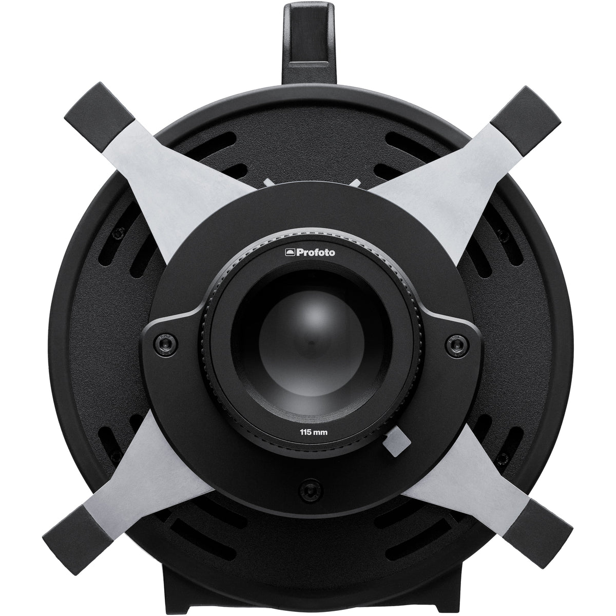 Front view of Profoto Spot Small and 115 mm optical lens