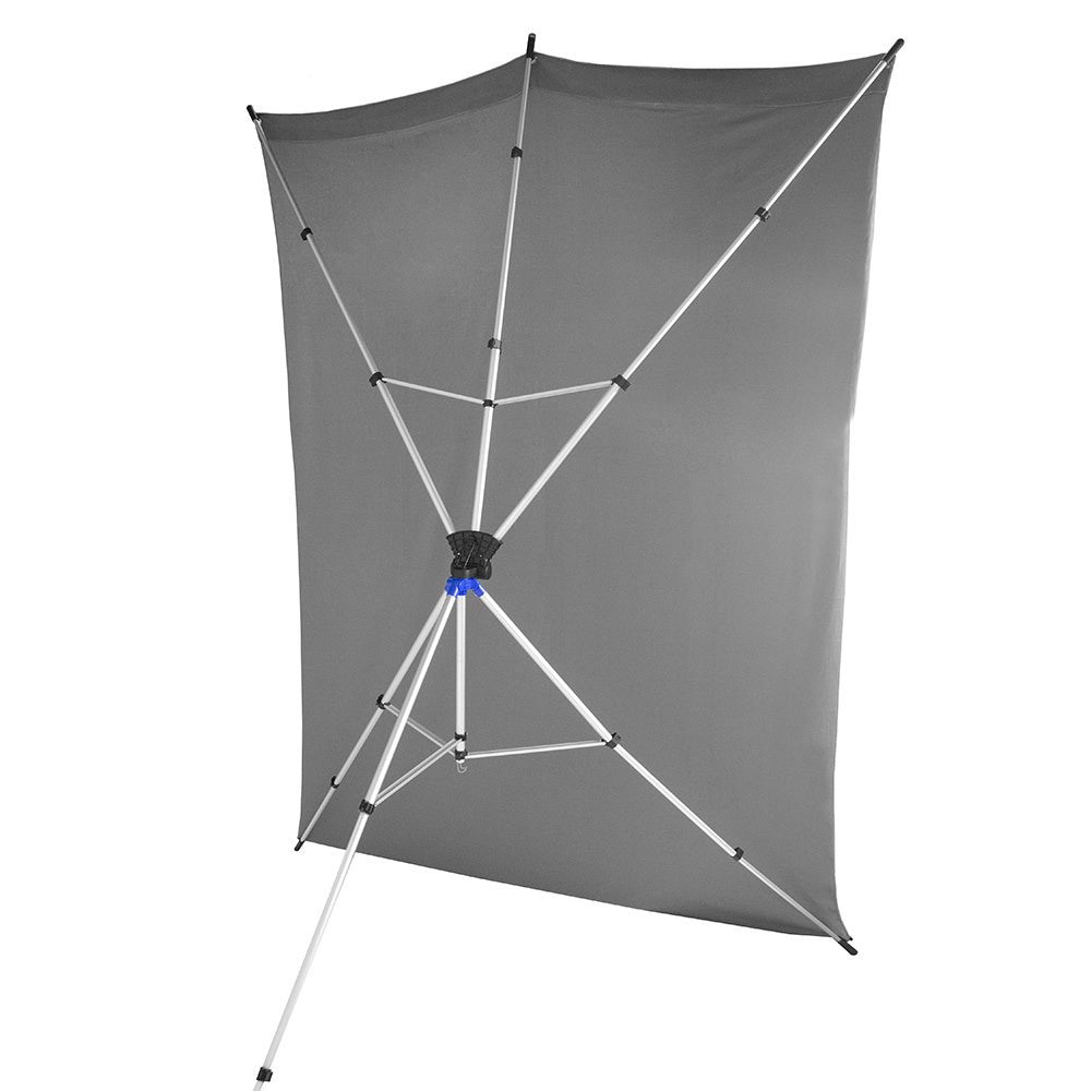 Rear view of the Savage grey cloth portable background, showing the aluminium frame.  