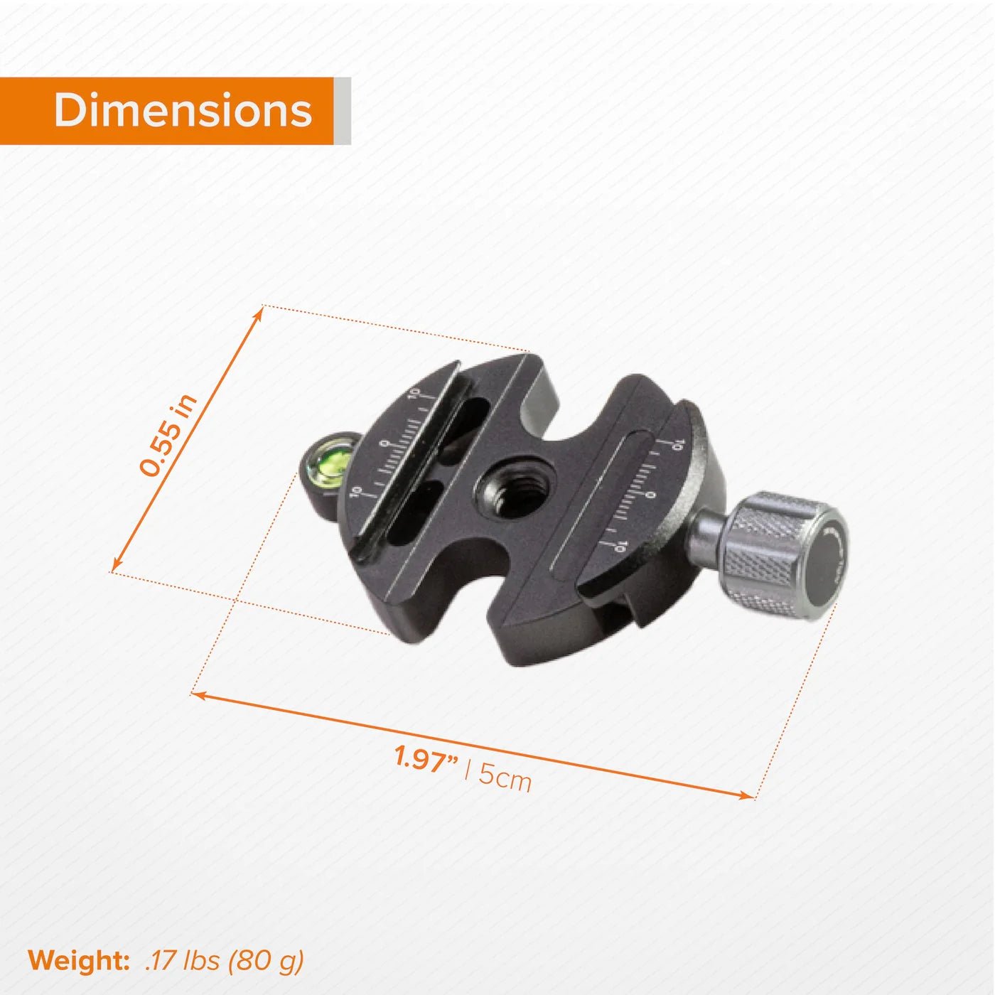 Dimensions image of Tether Tools Rock Solid Arca Quick Release Tripod Adapter + Plate.