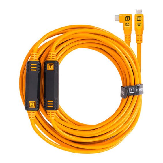 Tether Tools Tether Pro 31' (9.4m), USB-C to USB-C, Straight to Right, High Visibility Orange