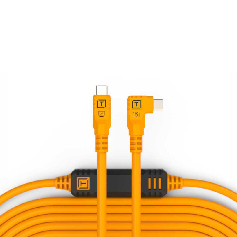 Tether Tools Tether Pro 31' (9.4m), USB-C to USB-C, Straight to Right, High Visibility Orange