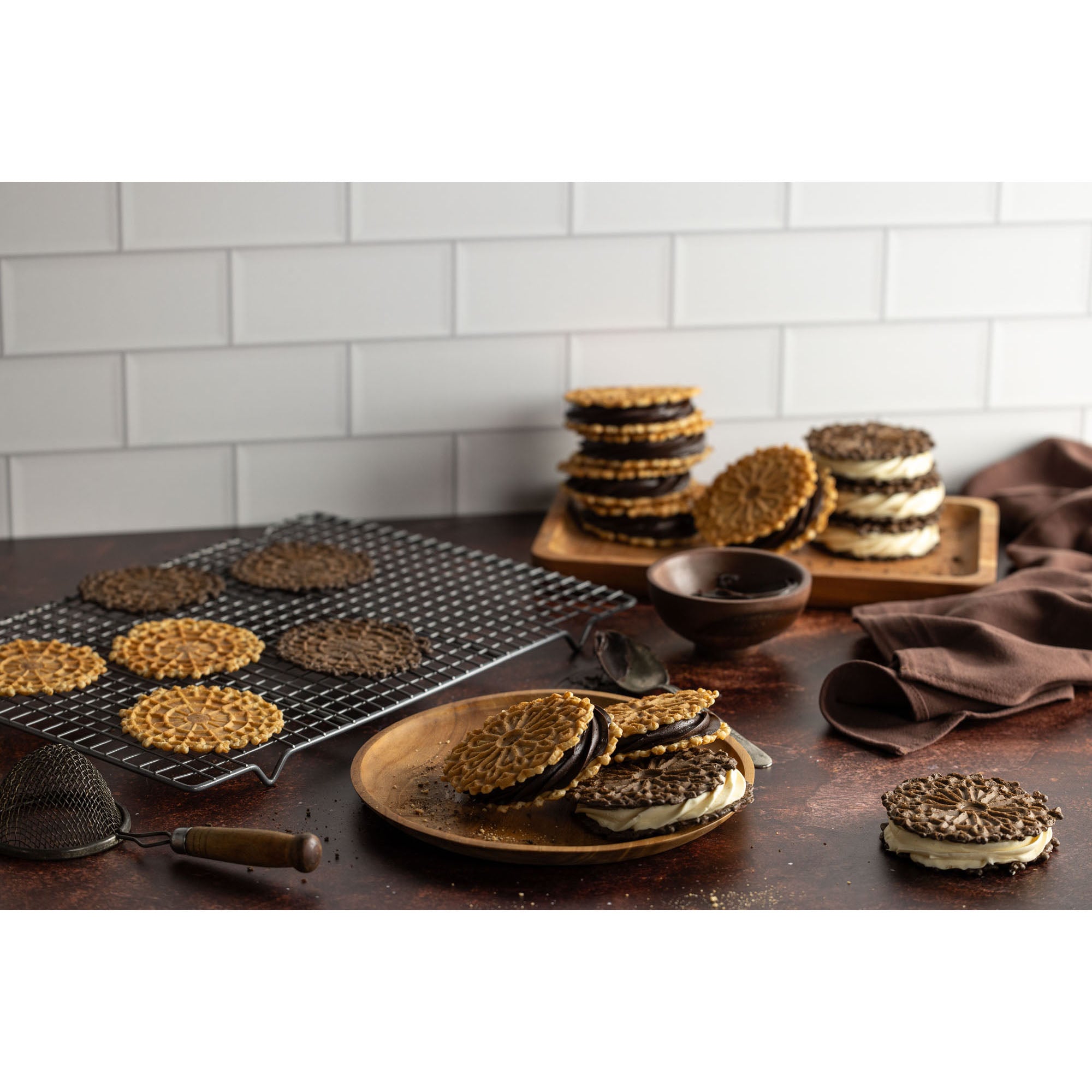 Authentic food being photographed on a V-Flat Dark Roast/Moroccan Mud - XL Duo Board.