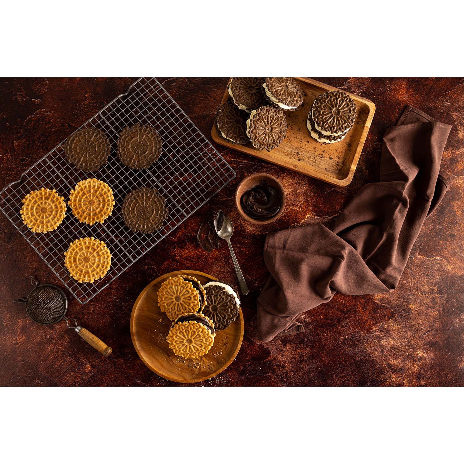 Authentic food being photographed on a V-Flat Dark Roast/Moroccan Mud - XL Duo Board.