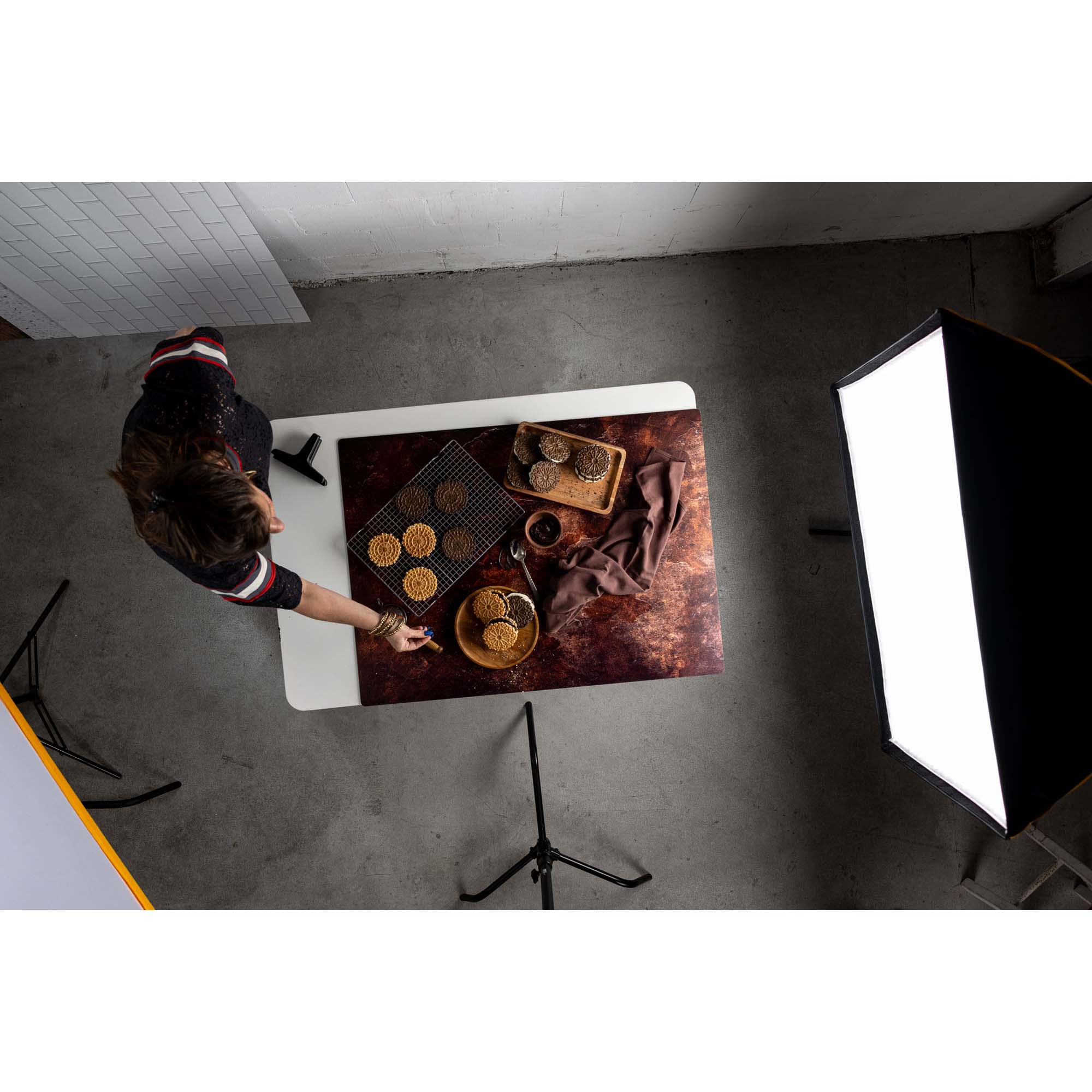 A birds eye view of a V-Flat Dark Roast/Moroccan Mud - XL Duo Board being used on a photoshoot.