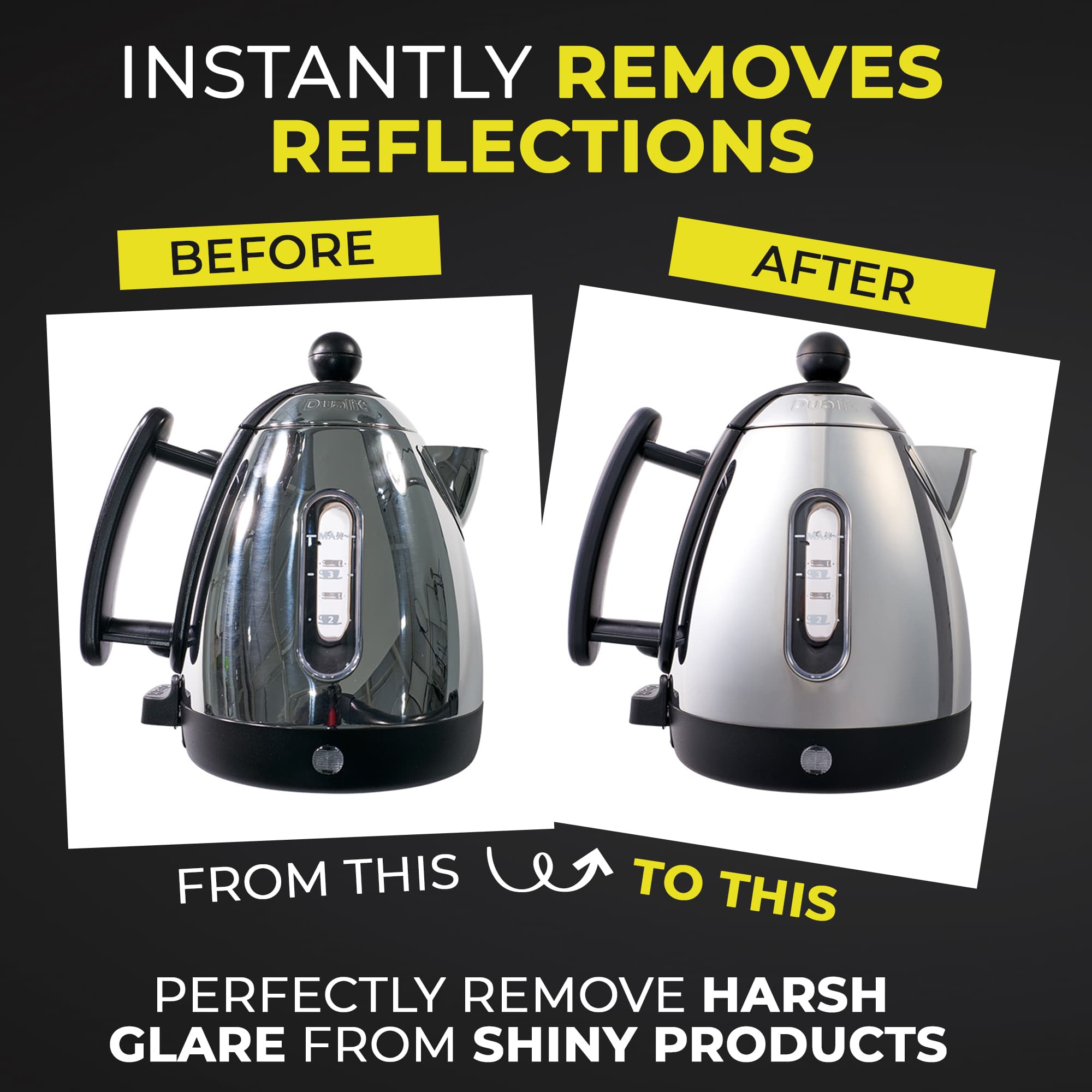 Before/after illustration using the V-Flat Light Cone - Kit.