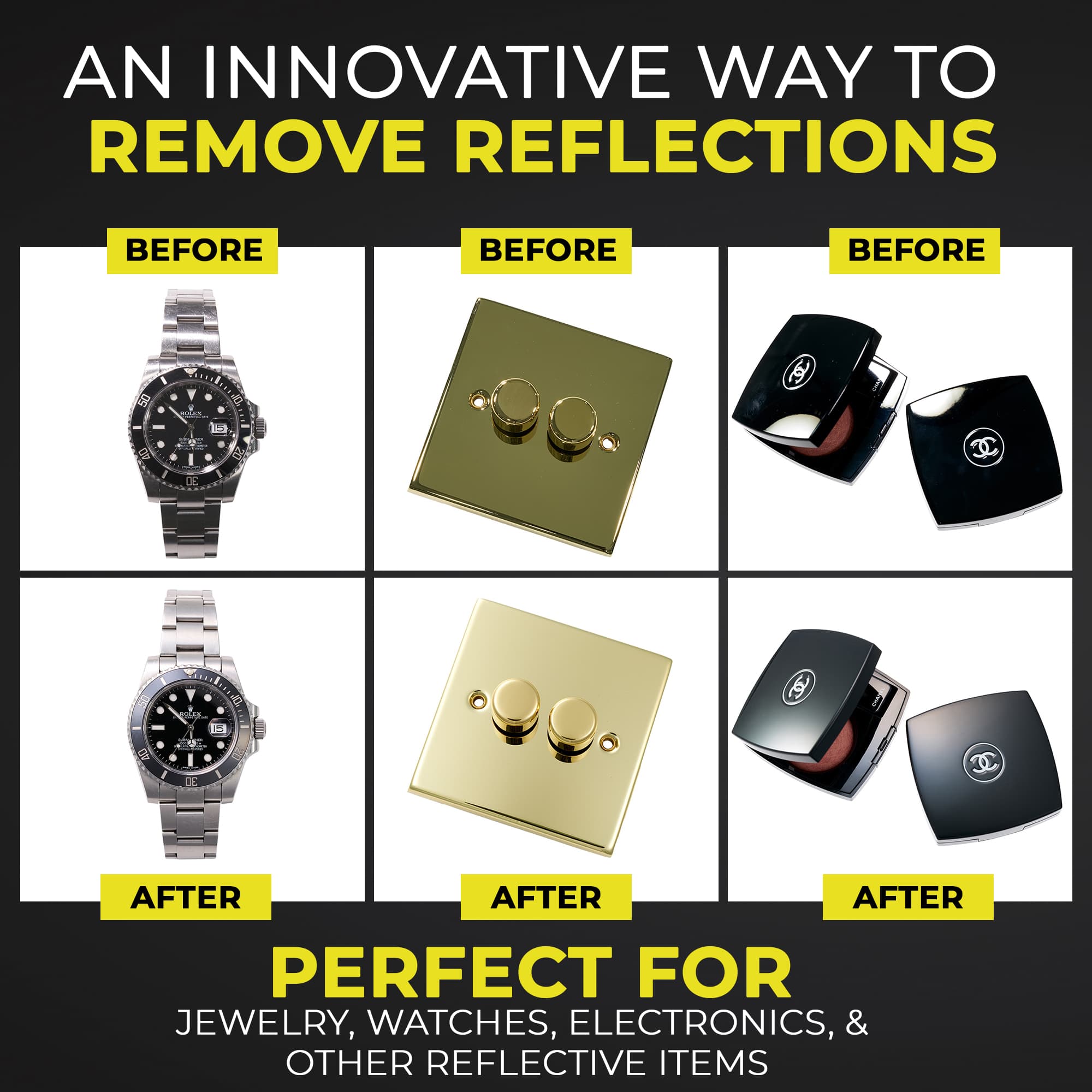 Before/after illustrations for V-Flat Light Cone - Medium.