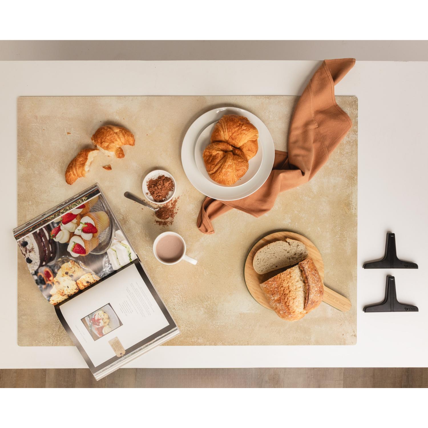 V-Flat Miami Sky/Sahara Sand - XL Duo Board with food and a book.