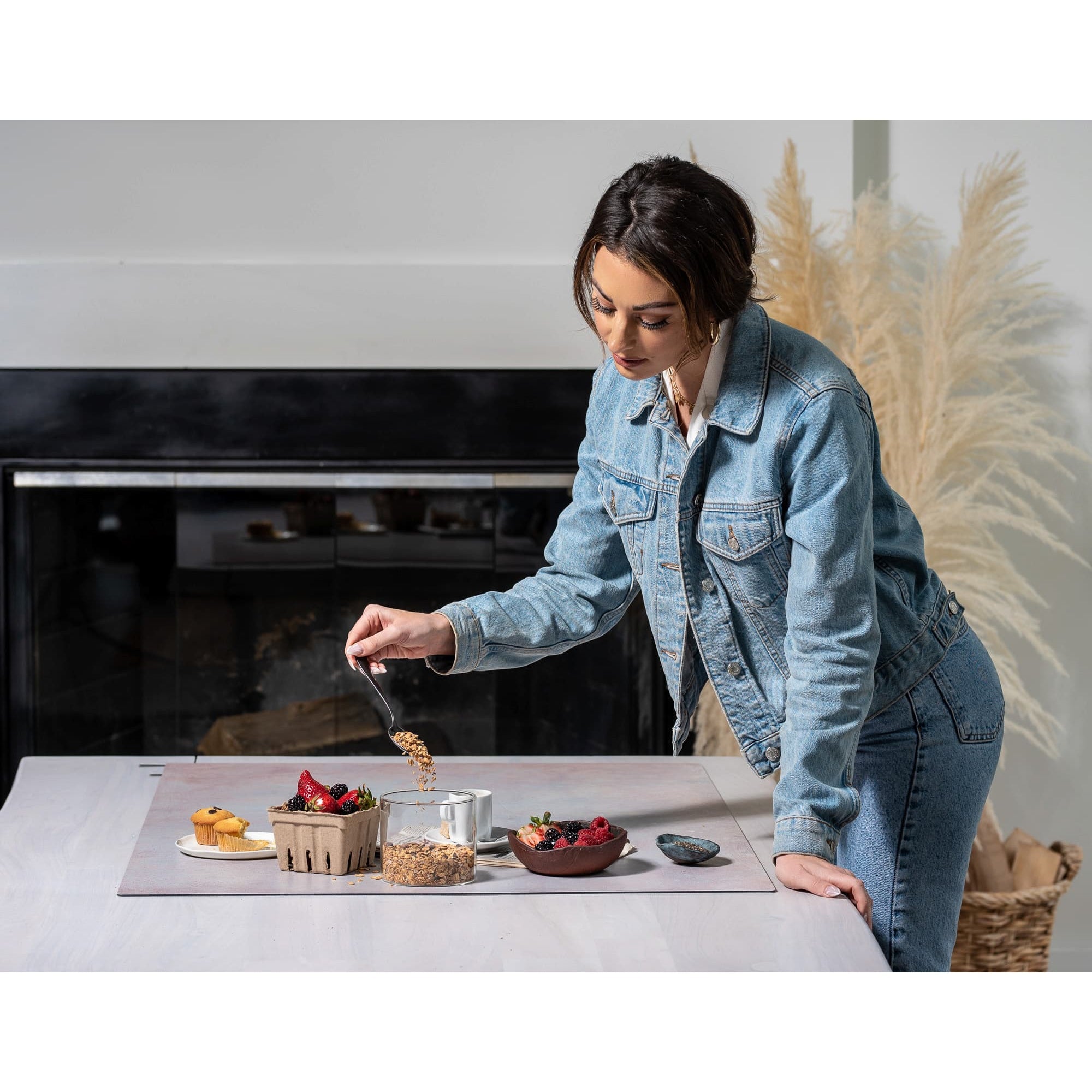 V-Flat Rosé Hue/Washed Pigment - XL Duo Board with a person creating a food and drink selection.