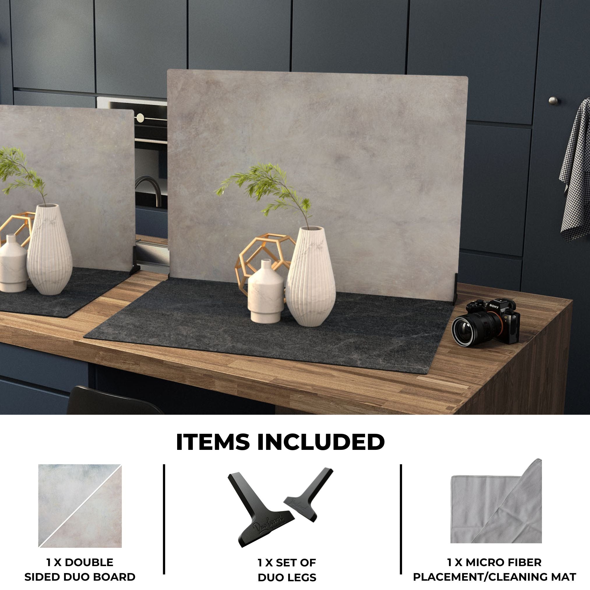 V-Flat Rosé Hue/Washed Pigment - XL Duo Board on a kitchen tabletop.