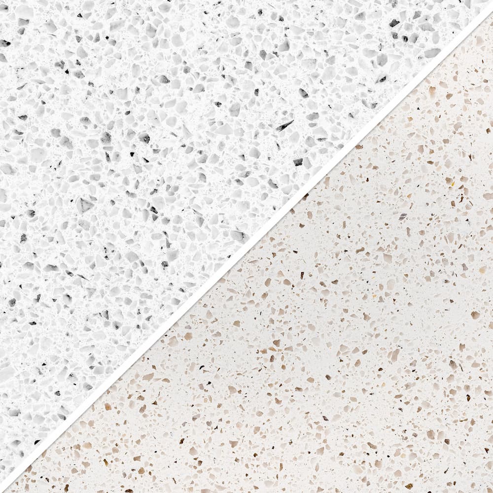 Both colour options showcased side by side for the V-Flat Terrazzo A/B - XL Duo Board.