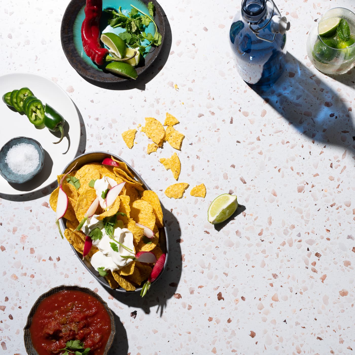 Terrazzo A/Terrazzo B Duo Board shown with Mexican food.