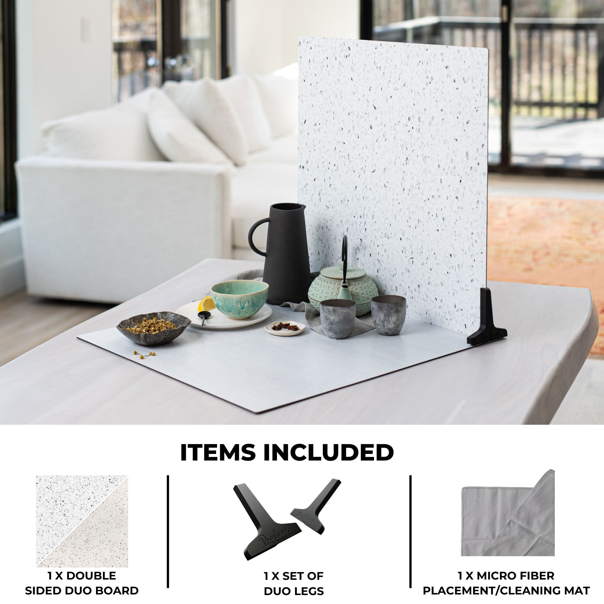 V-Flat Terrazzo A/Terrazzo B Duo Board on a kitchen table top.