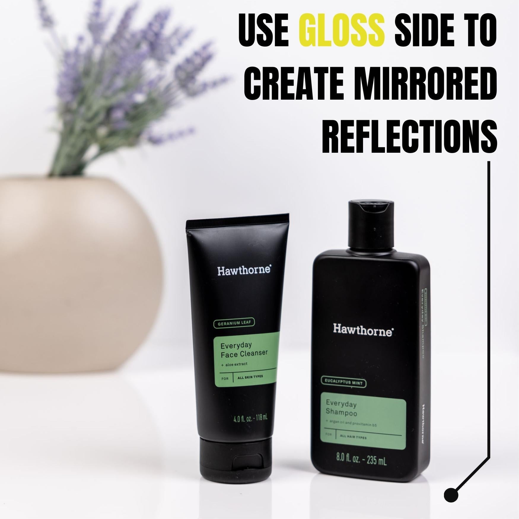 Products and text image shot on a V-Flat White Gloss/White Matte Duo Board.