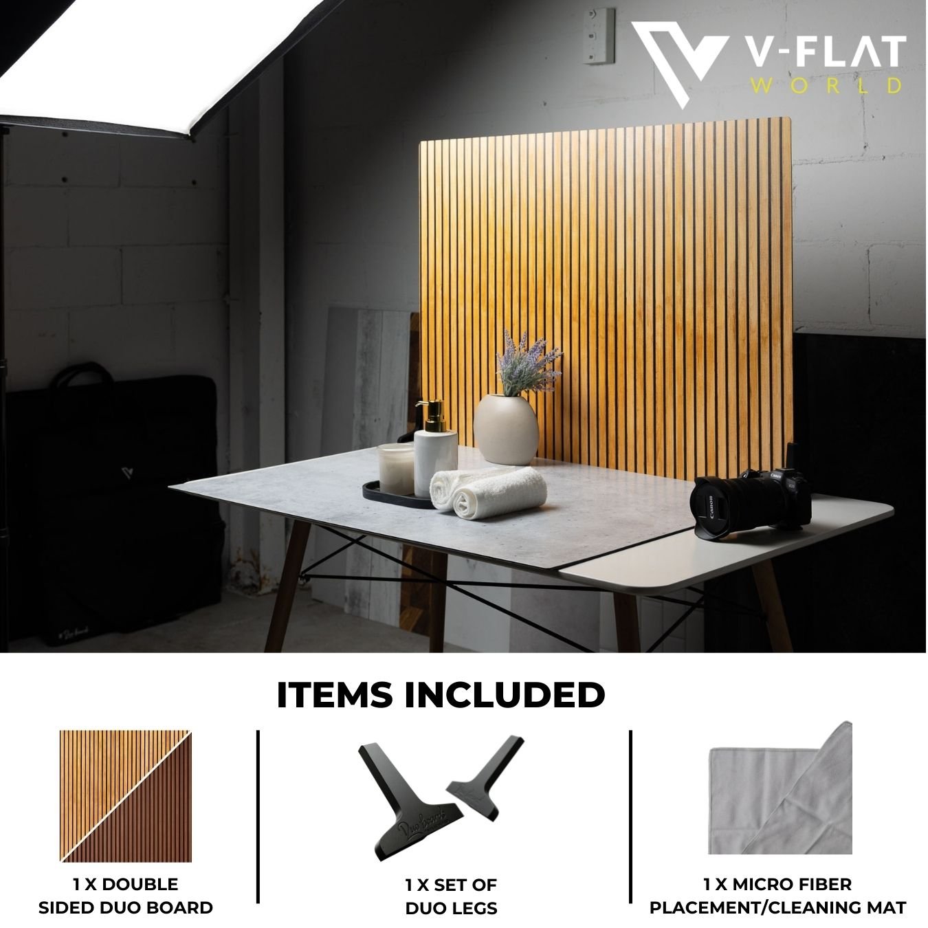 V-Flat Wood Slats Light/Wood Slats Dark - XL Duo Board with all items included.