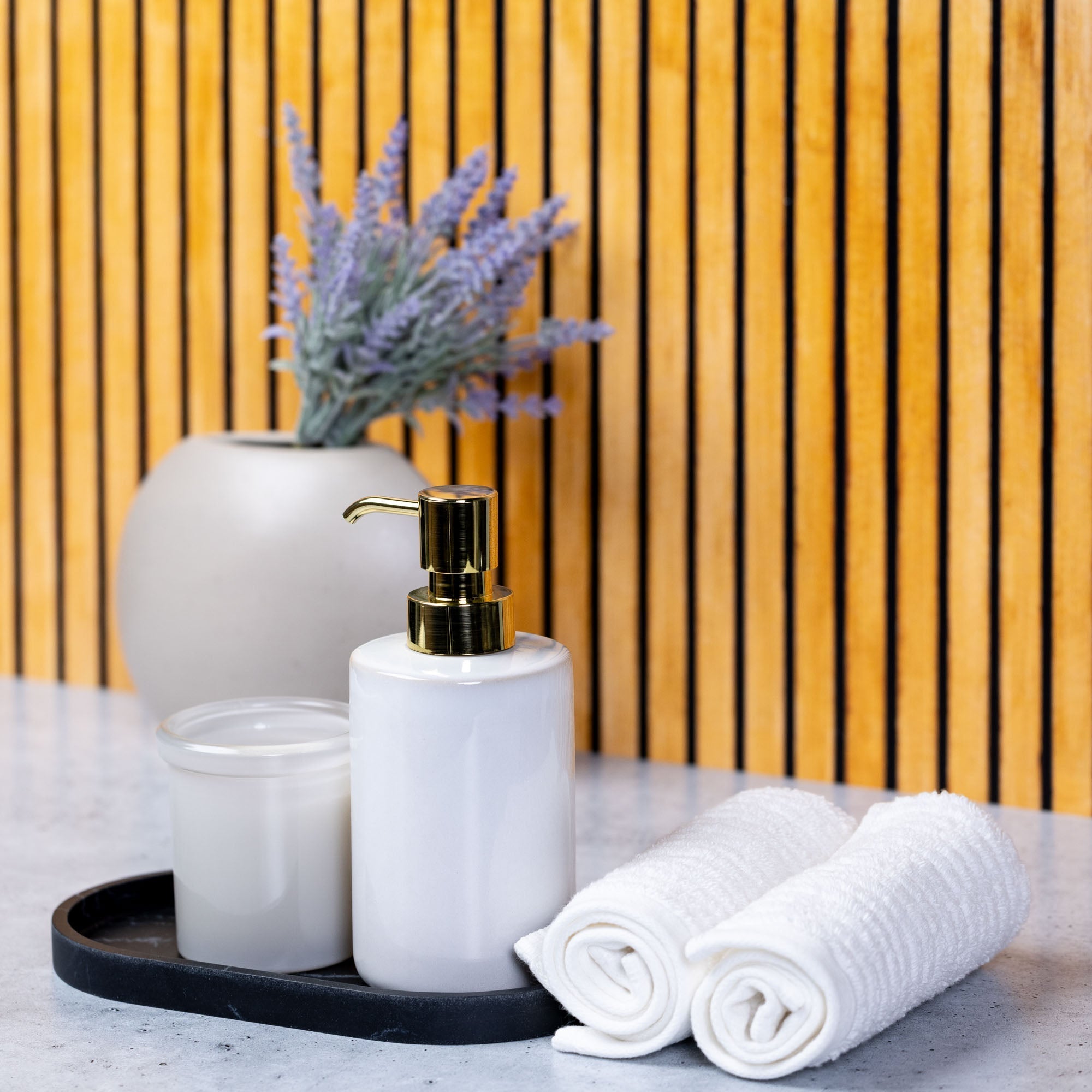 V-Flat Wood Slats Light/Wood Slats Dark - XL Duo Board being used to photograph beauty products.