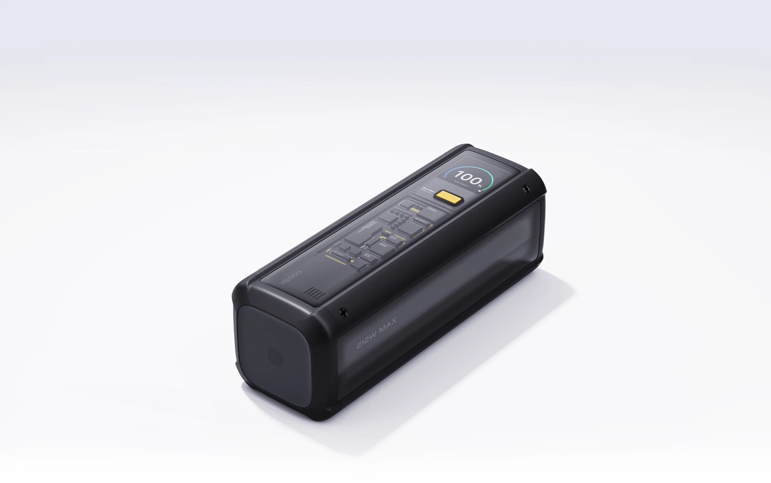 Xiaomi 212W HyperCharge Power Bank 25000mAh shown led down on a white background.